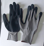 Перчатки нейлоновые с рельефным латексным покрытием, серо-черные. Донецк ДНР